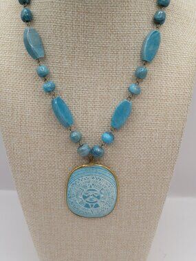 Vintage Polished Carved Aztec Sun Stone Pendant